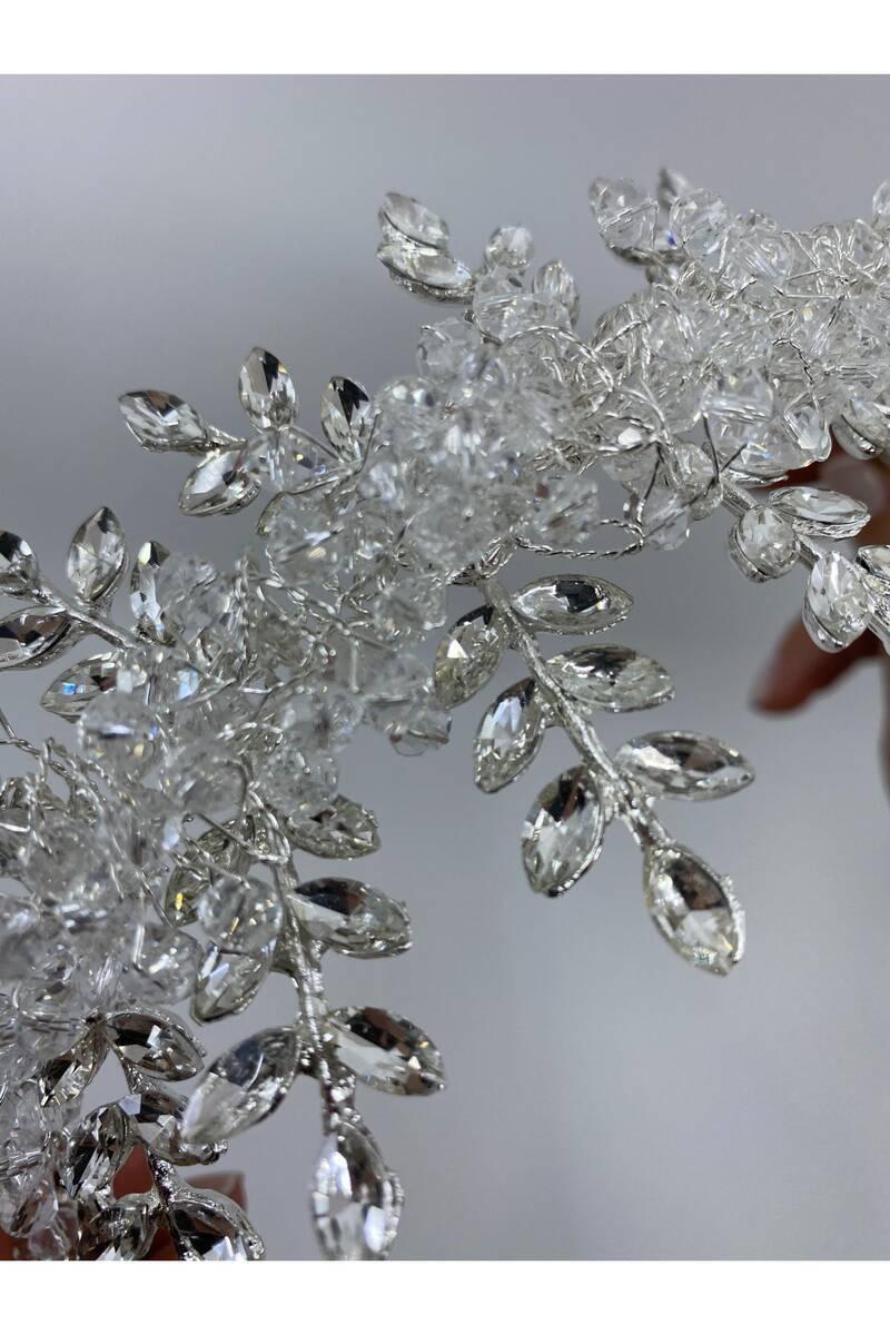 Yaprak Taşlı Ortası Kristalli Saç Aksesuarı - Mediha Cambaz Bridal