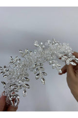 Yaprak Taşlı Ortası Kristalli Saç Akseuarı - Mediha Cambaz Bridal