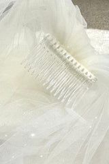 Zeo Kırık Beyaz Işıltılı Uzun Tül Duvak - Mediha Cambaz Bridal