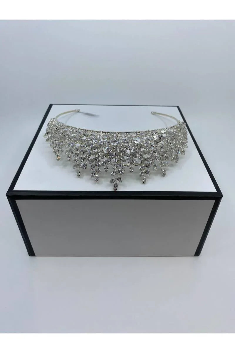 Zirkon Asimetrik Taşlı Yüksek Gelin Saç Aksesuarı - Mediha Cambaz Bridal