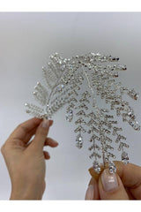 Zirkon Dallı Yapraklı Ucu İri Taşlı Işıltılı Bant Taç - Mediha Cambaz Bridal