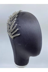 Zirkon Dallı Yapraklı Ucu İri Taşlı Işıltılı Bant Taç - Mediha Cambaz Bridal