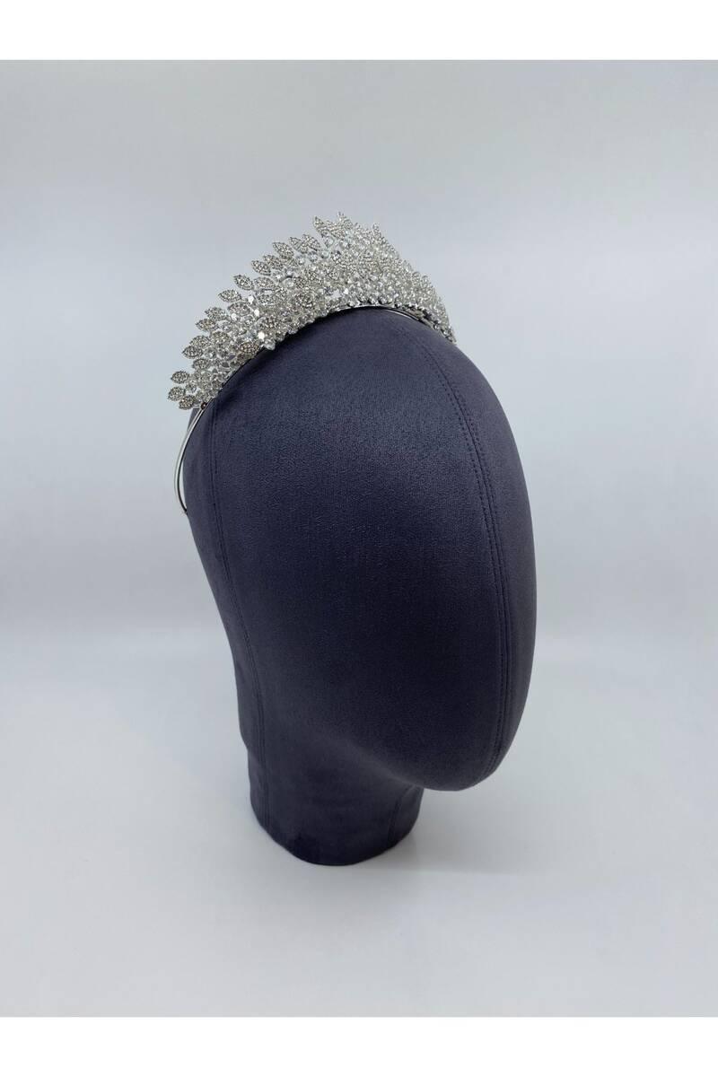Zirkon Taşlı Prenses Gelinlik Orta Yükseklik Gelin Tacı - Mediha Cambaz Bridal