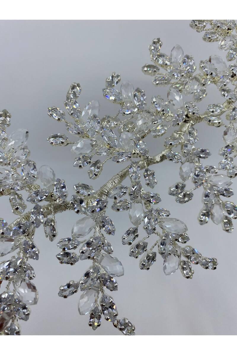 Zirkon ve Damla Kristalli Yaprak Desenli Saç Aksesuarı - Mediha Cambaz Bridal