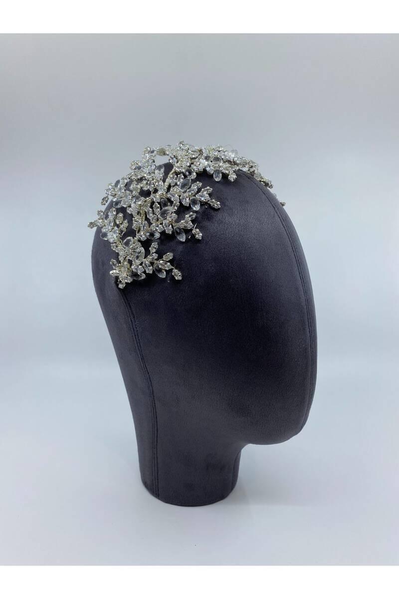 Zirkon ve Damla Kristalli Yaprak Desenli Telli Saç Aksesuarı - Mediha Cambaz Bridal